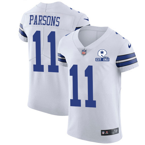 Nike Cowboys #11 Micah Parsons White Men's Stitched With Established In 1960 Patch NFL New Elite Jersey