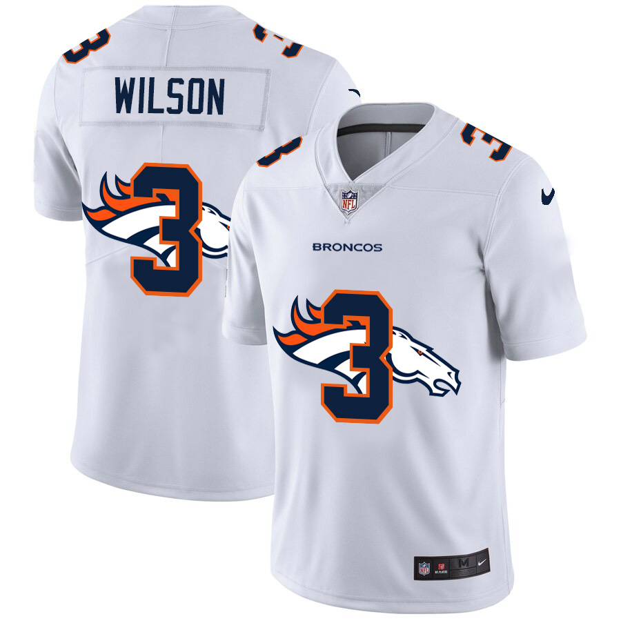 Denver Broncos #3 Russell Wilson White Men's Nike Team Logo Dual Overlap Limited NFL Jersey