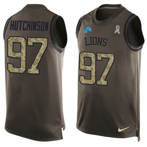 Nike Lions #97 Aidan Hutchinson Green Men's Stitched NFL Limited Salute To Service Tank Top Jersey