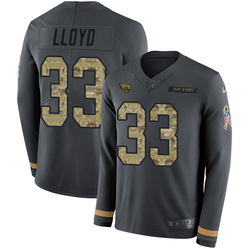 Nike Jaguars #33 Devin Lloyd Anthracite Salute to Service Men's Stitched NFL Limited Therma Long Sleeve Jersey