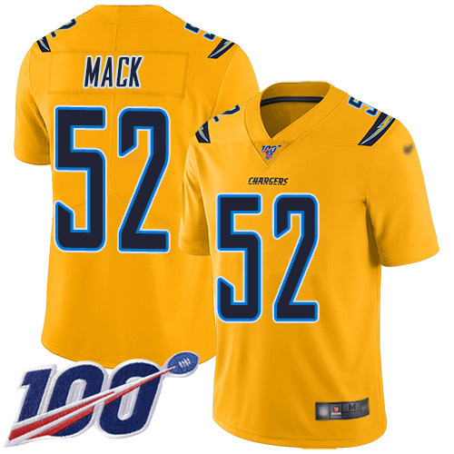 Nike Chargers #52 Khalil Mack Gold Men's Stitched NFL Limited Inverted Legend 100th Season Jersey