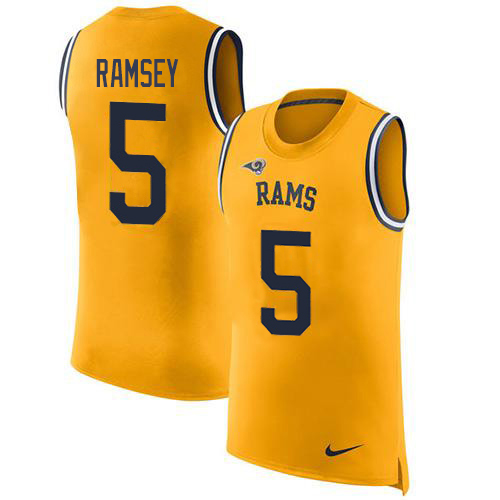 Nike Rams #5 Jalen Ramsey Gold Men's Stitched NFL Limited Rush Tank Top Jersey