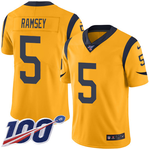 Nike Rams #5 Jalen Ramsey Gold Men's Stitched NFL Limited Rush 100th Season Jersey