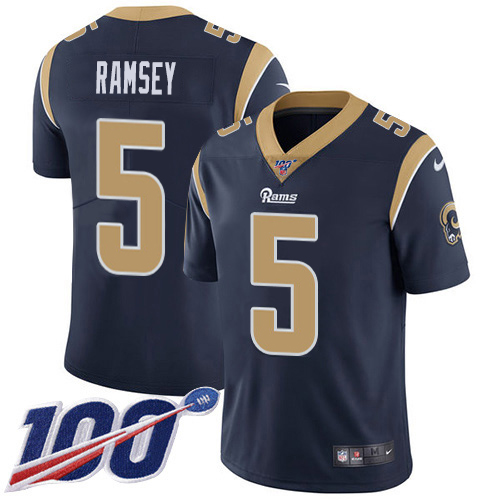 Nike Rams #5 Jalen Ramsey Navy Blue Team Color Men's Stitched NFL 100th Season Vapor Limited Jersey