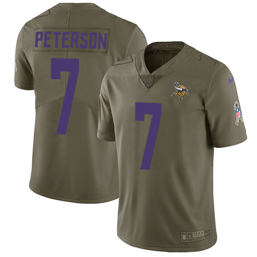 Nike Vikings #7 Patrick Peterson Olive Men's Stitched NFL Limited 2017 Salute To Service Jersey