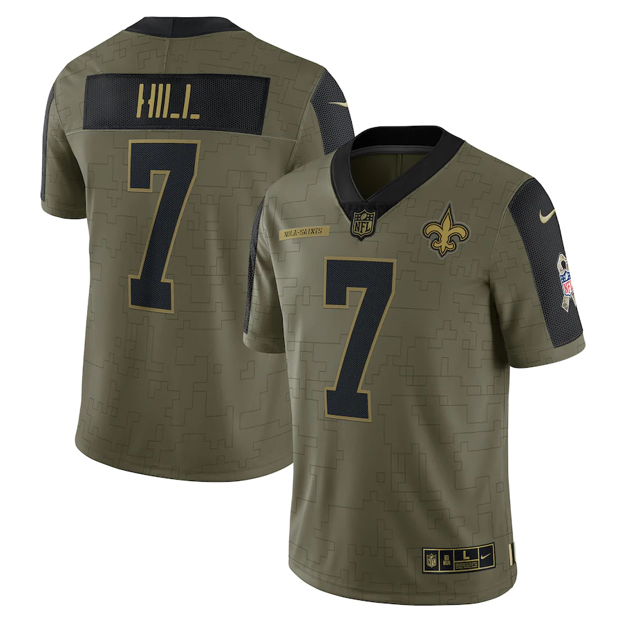 New Orleans Saints #7 Taysom Hill Olive Nike 2021 Salute To Service Limited Player Jersey