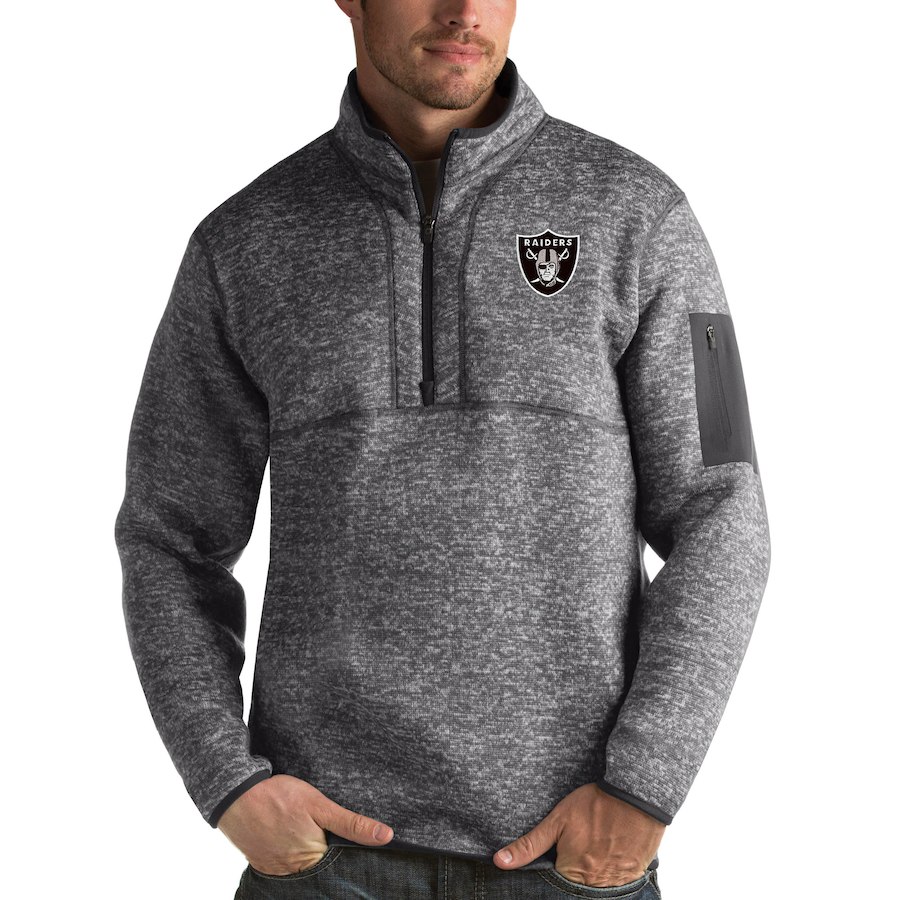 Las Vegas Raiders Antigua Fortune Quarter-Zip Pullover Jacket Charcoal