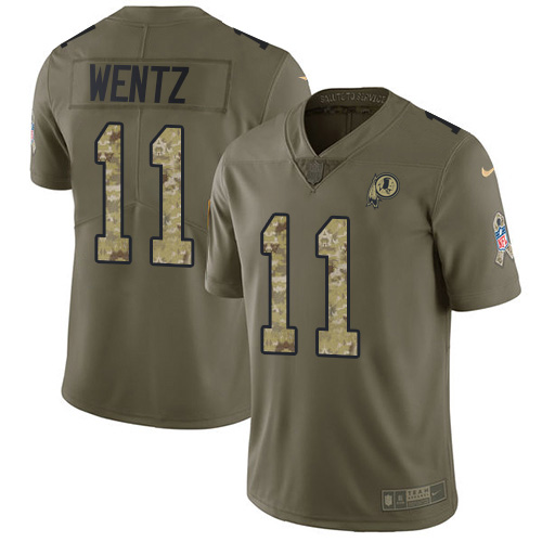 Nike Commanders #11 Carson Wentz Olive/Camo Men's Stitched NFL Limited 2017 Salute To Service Jersey