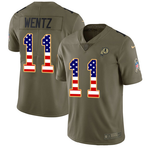 Nike Commanders #11 Carson Wentz Olive/USA Flag Men's Stitched NFL Limited 2017 Salute To Service Jersey