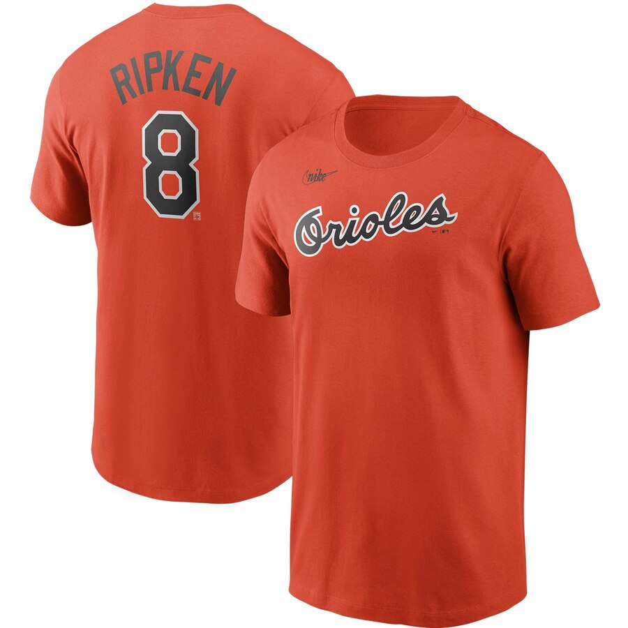 Baltimore Orioles #8 Cal Ripken Jr. Nike Cooperstown Collection Name & Number T-Shirt Orange