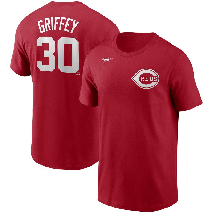 Cincinnati Reds #30 Ken Griffey Jr. Nike Cooperstown Collection Name & Number T-Shirt Red