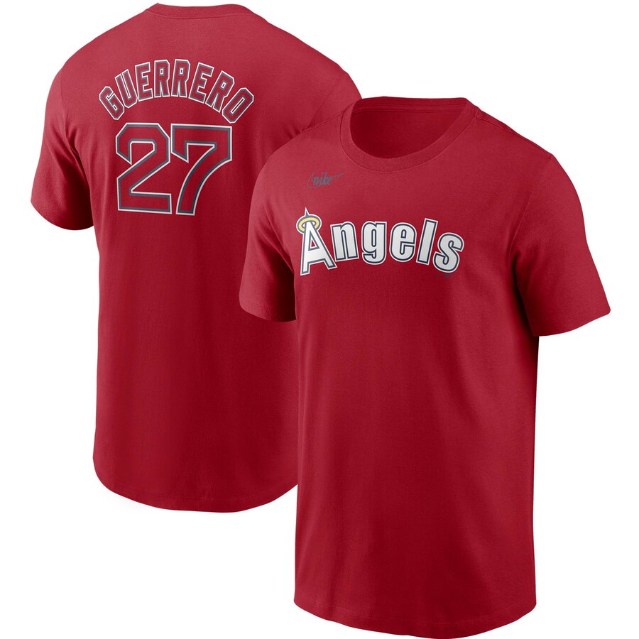 Los Angeles Angels #27 Vladimir Guerrero Nike Cooperstown Collection Name & Number T-Shirt Red