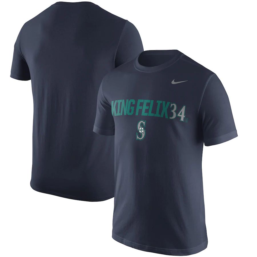 Seattle Mariners #34 Felix Hernandez Nike Nickname Legend Player Name & Number Performance T-Shirt Navy