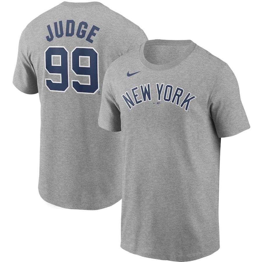 New York Yankees #99 Aaron Judge Nike Name & Number T-Shirt Gray