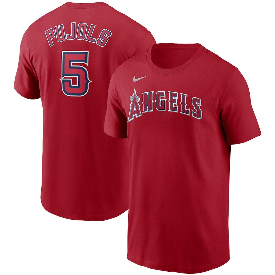 Los Angeles Angels #5 Albert Pujols Nike Name & Number T-Shirt Red