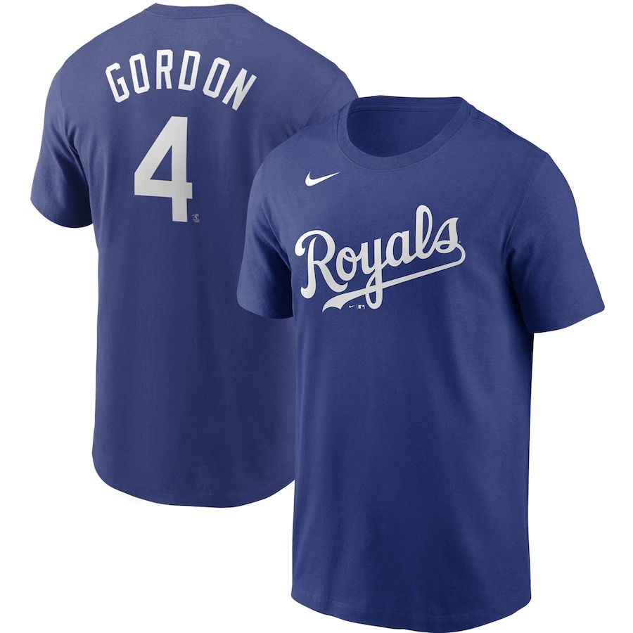 Kansas City Royals #4 Alex Gordon Nike Name & Number T-Shirt Royal