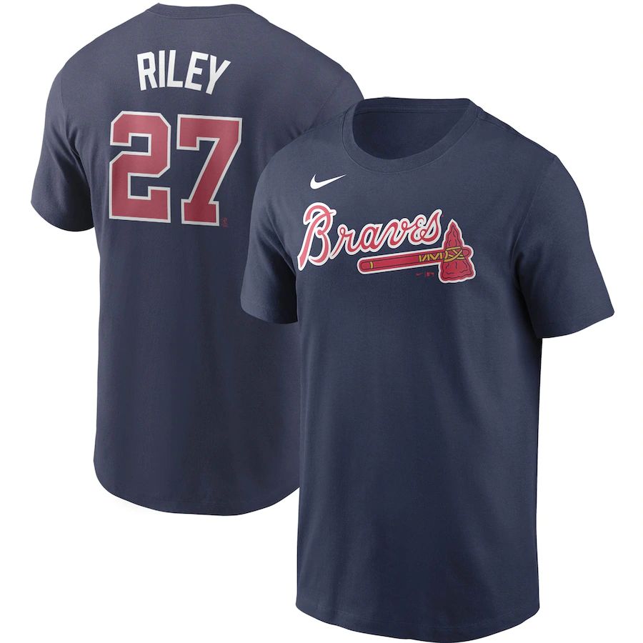 Atlanta Braves #27 Austin Riley Nike Name & Number T-Shirt Navy