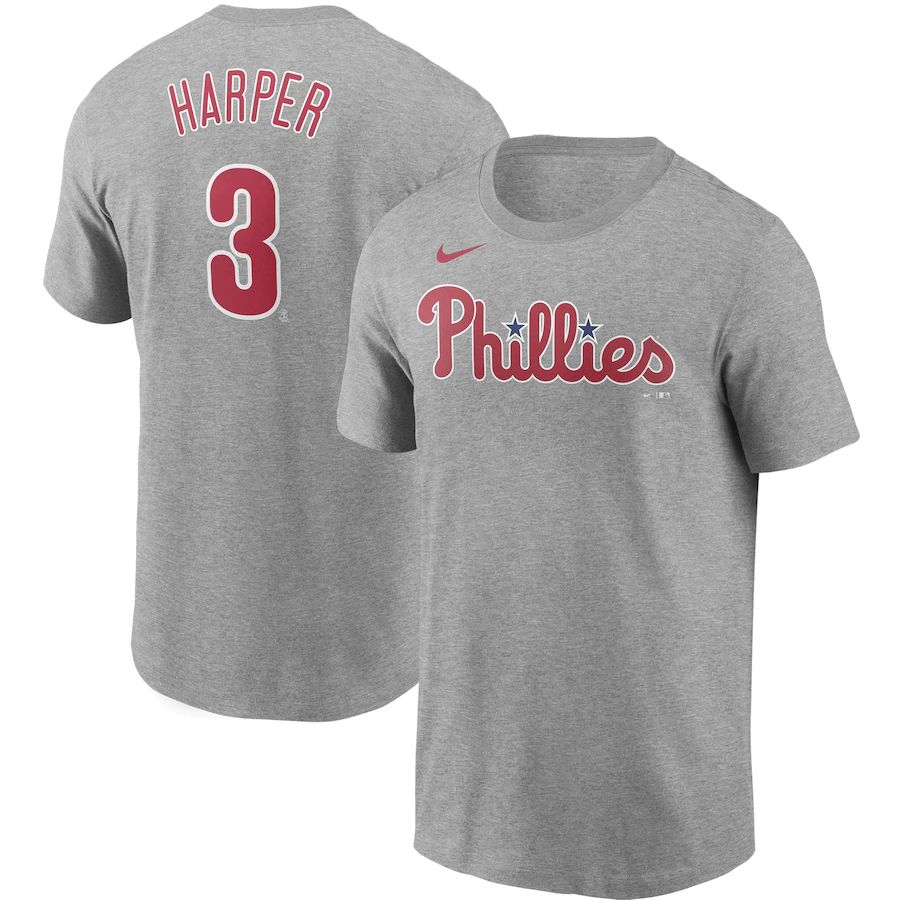 Philadelphia Phillies #3 Bryce Harper Nike Name & Number T-Shirt Gray