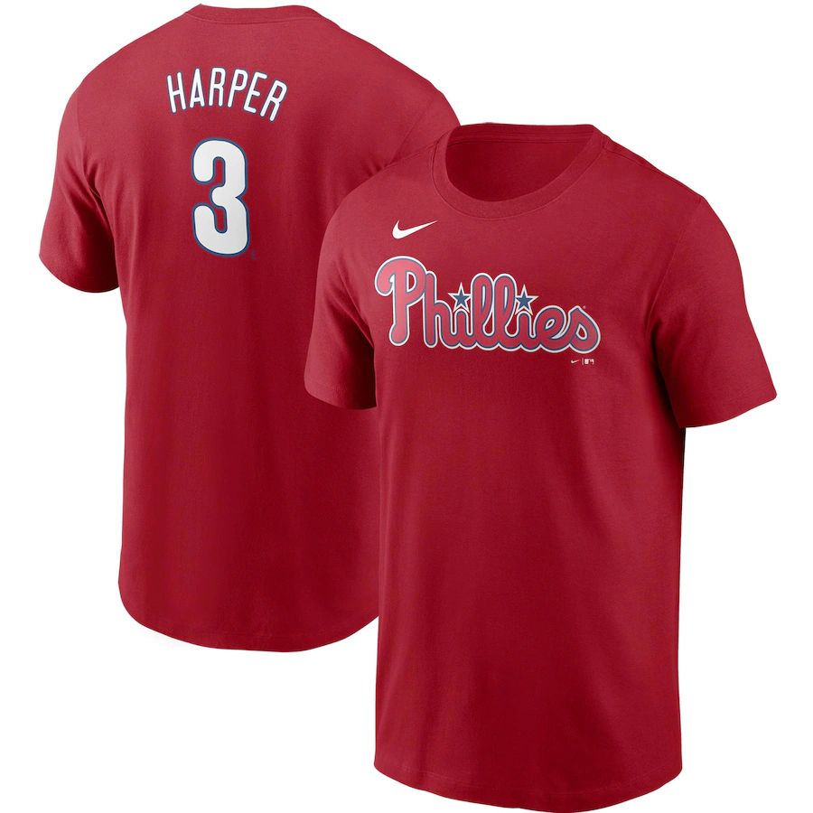 Philadelphia Phillies #3 Bryce Harper Nike Name & Number T-Shirt Red