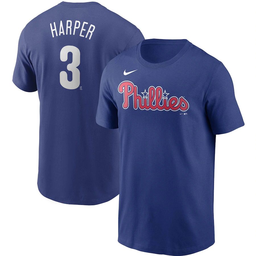 Philadelphia Phillies #3 Bryce Harper Nike Name & Number T-Shirt Royal