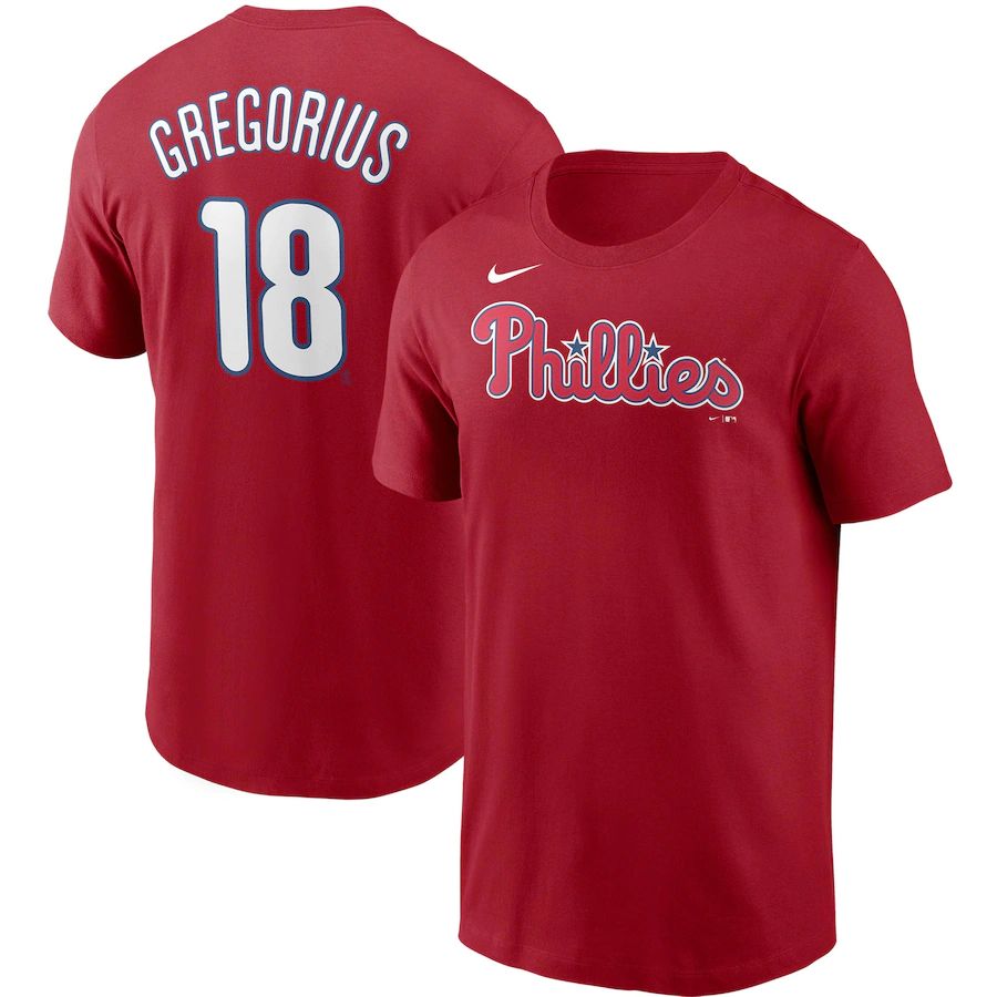 Philadelphia Phillies #18 Didi Gregorius Nike Name & Number T-Shirt Red