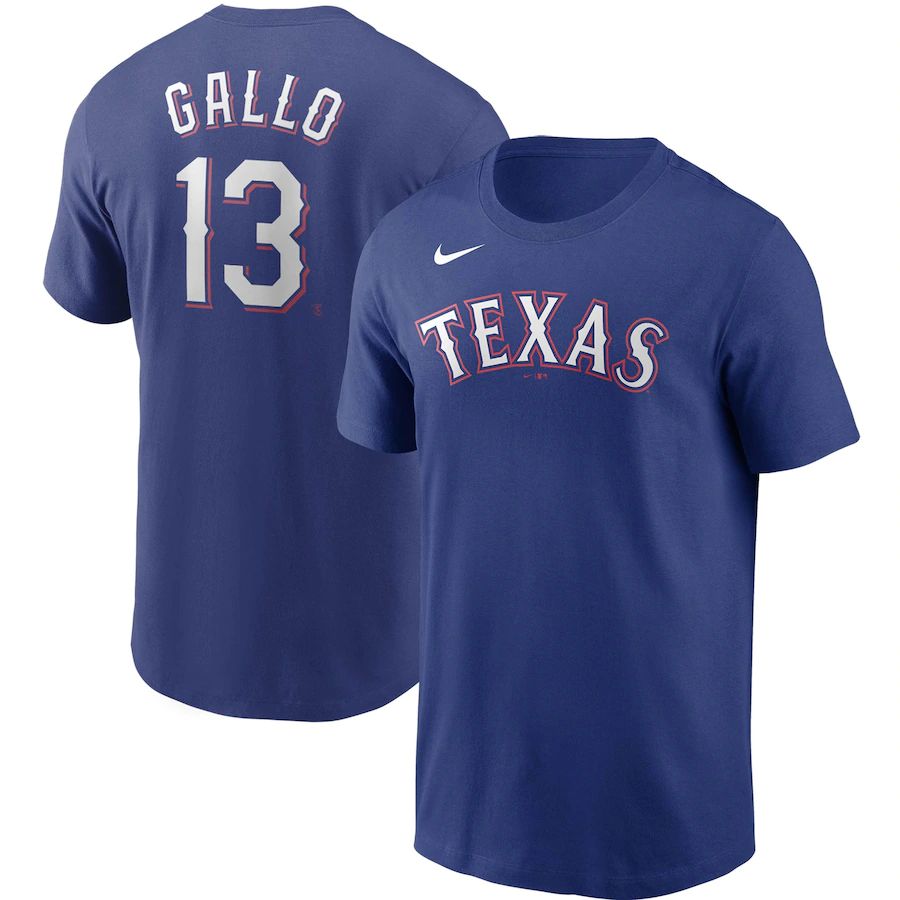 Texas Rangers #13 Joey Gallo Nike Name & Number T-Shirt Royal