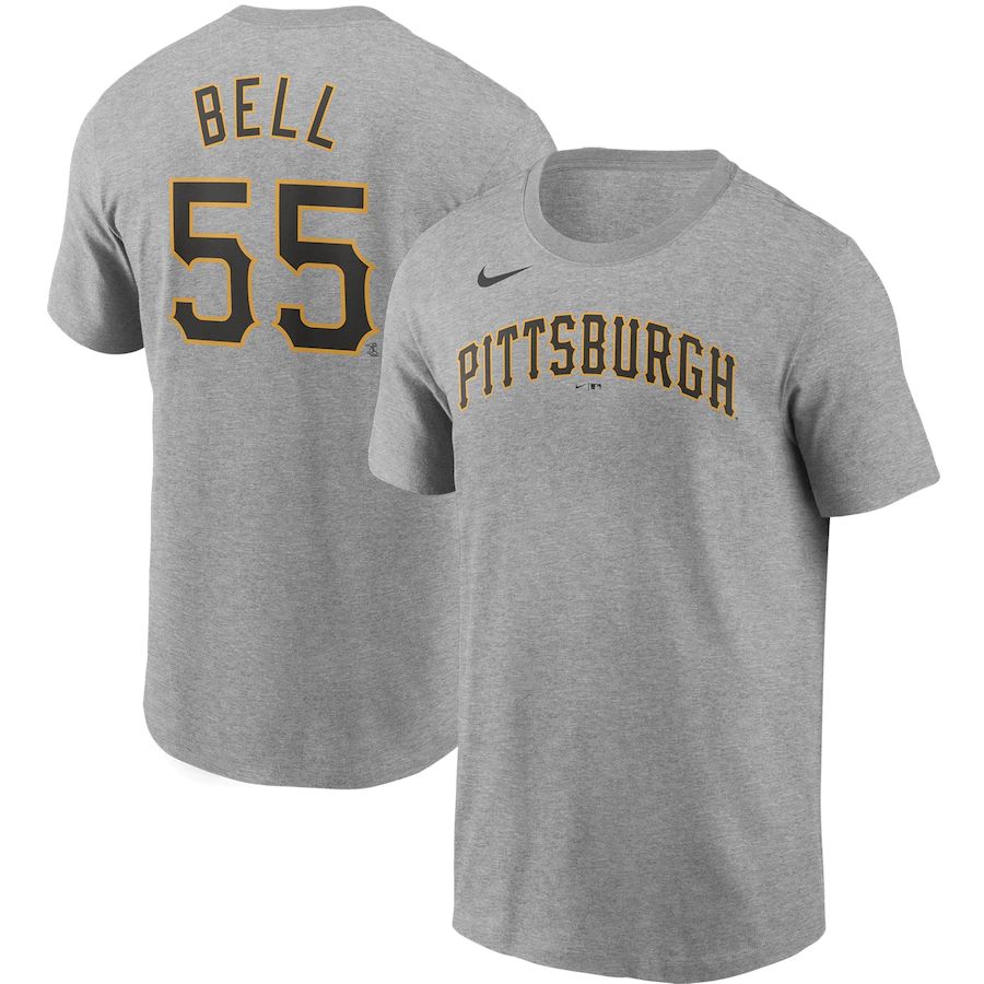 Pittsburgh Pirates #55 Josh Bell Nike Name & Number T-Shirt Gray