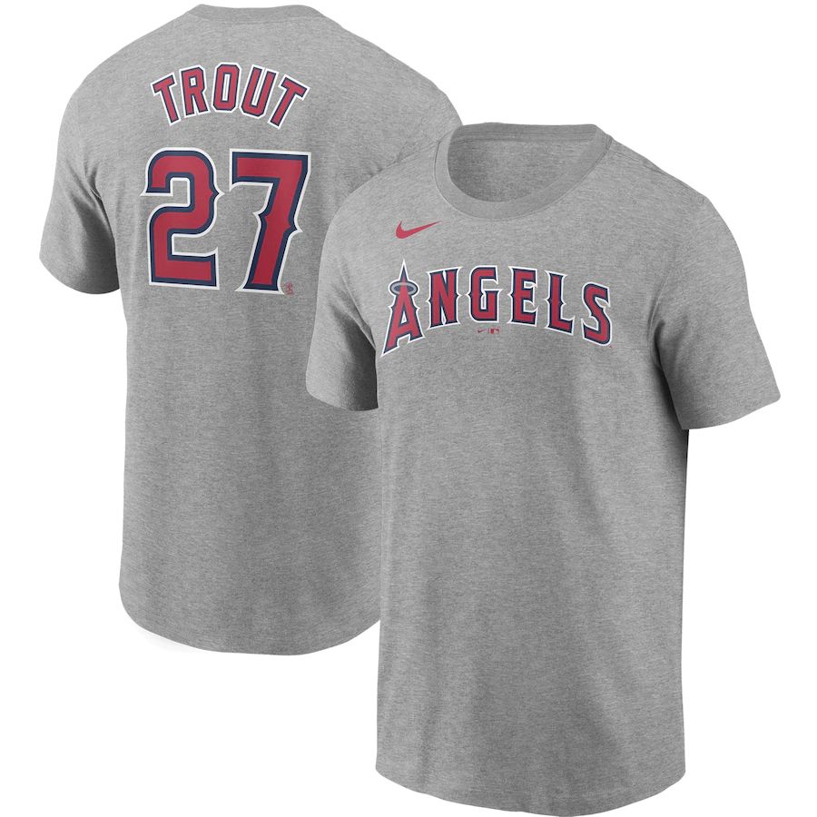 Los Angeles Angels #27 Mike Trout Nike Name & Number T-Shirt Gray