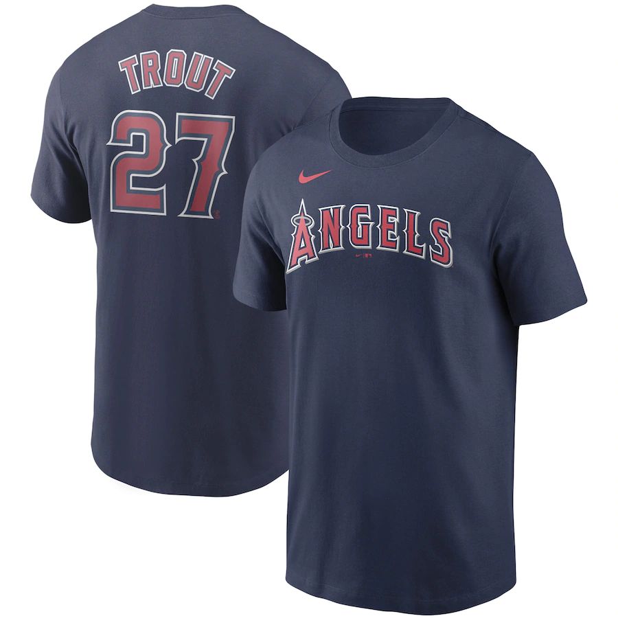 Los Angeles Angels #27 Mike Trout Nike Name & Number T-Shirt Navy