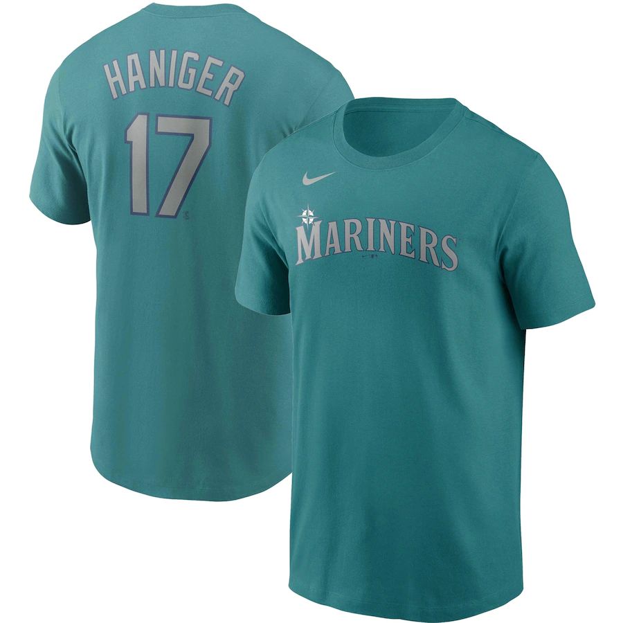 Seattle Mariners #17 Mitch Haniger Nike Name & Number T-Shirt Aqua