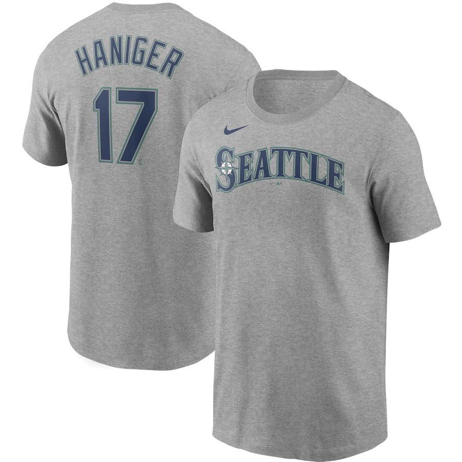 Seattle Mariners #17 Mitch Haniger Nike Name & Number T-Shirt Gray