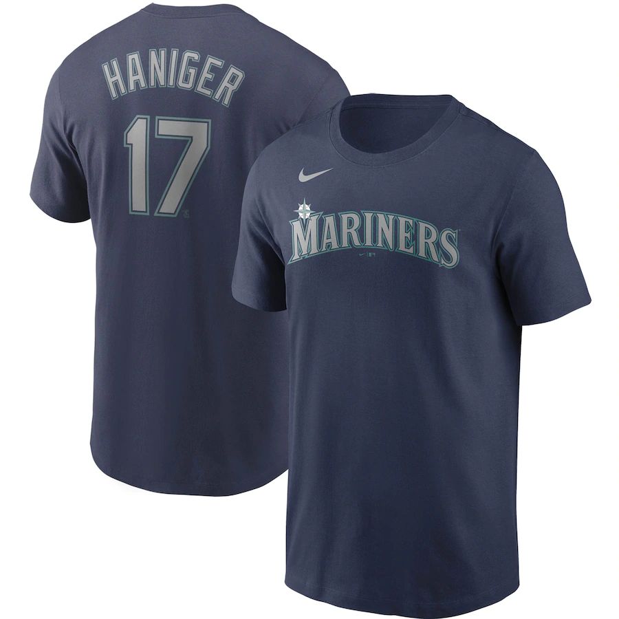 Seattle Mariners #17 Mitch Haniger Nike Name & Number T-Shirt Navy