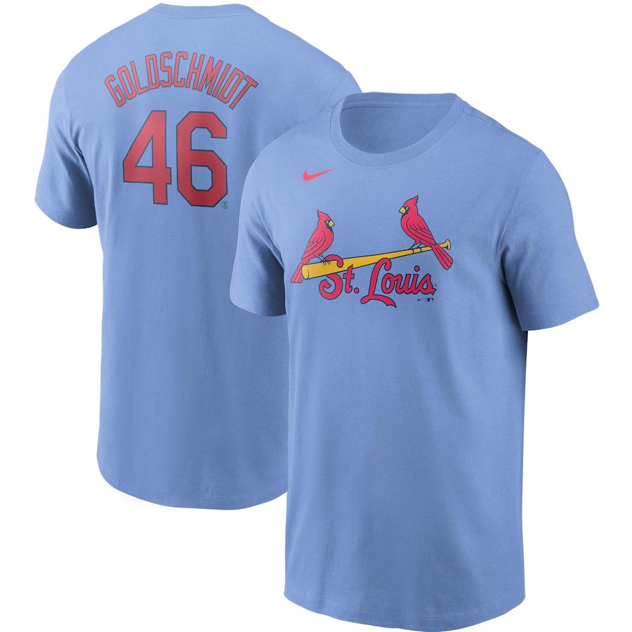 St. Louis Cardinals #46 Paul Goldschmidt Nike Name & Number T-Shirt Light Blue