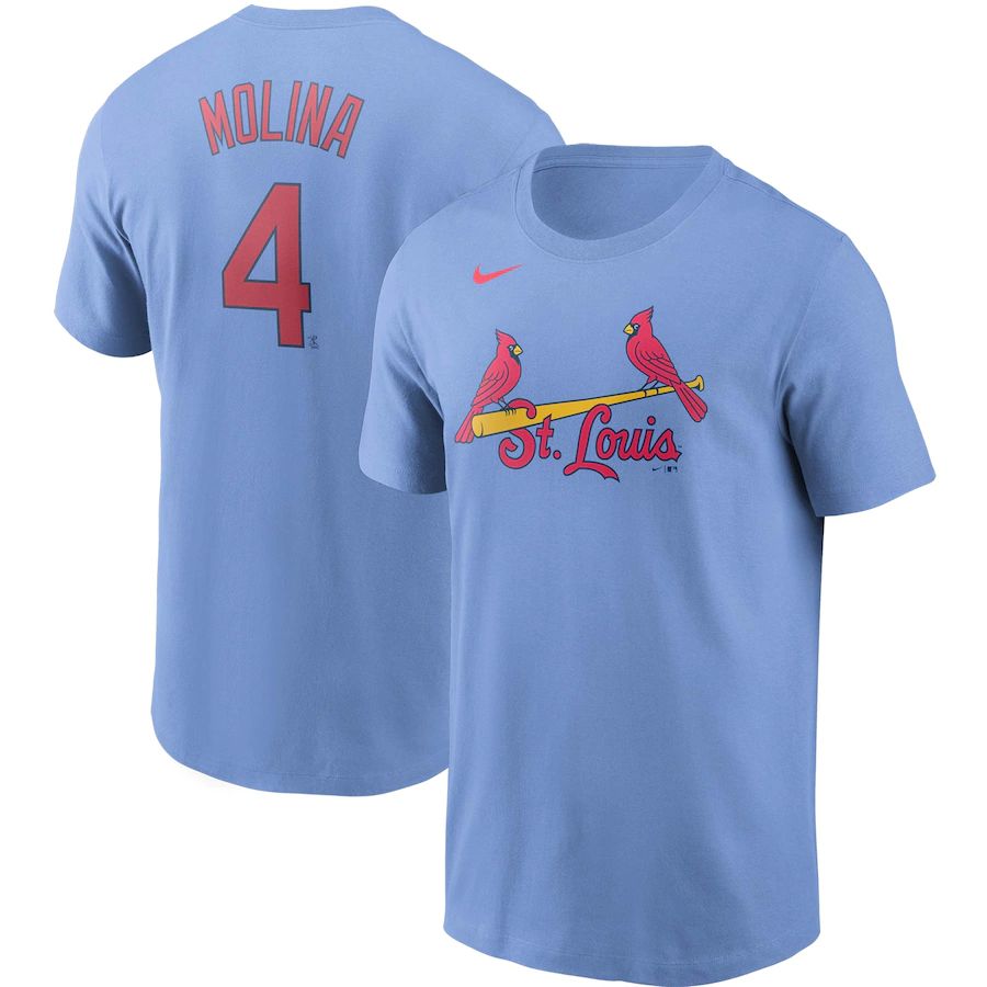 St. Louis Cardinals #4 Yadier Molina Nike Name & Number T-Shirt Light Blue