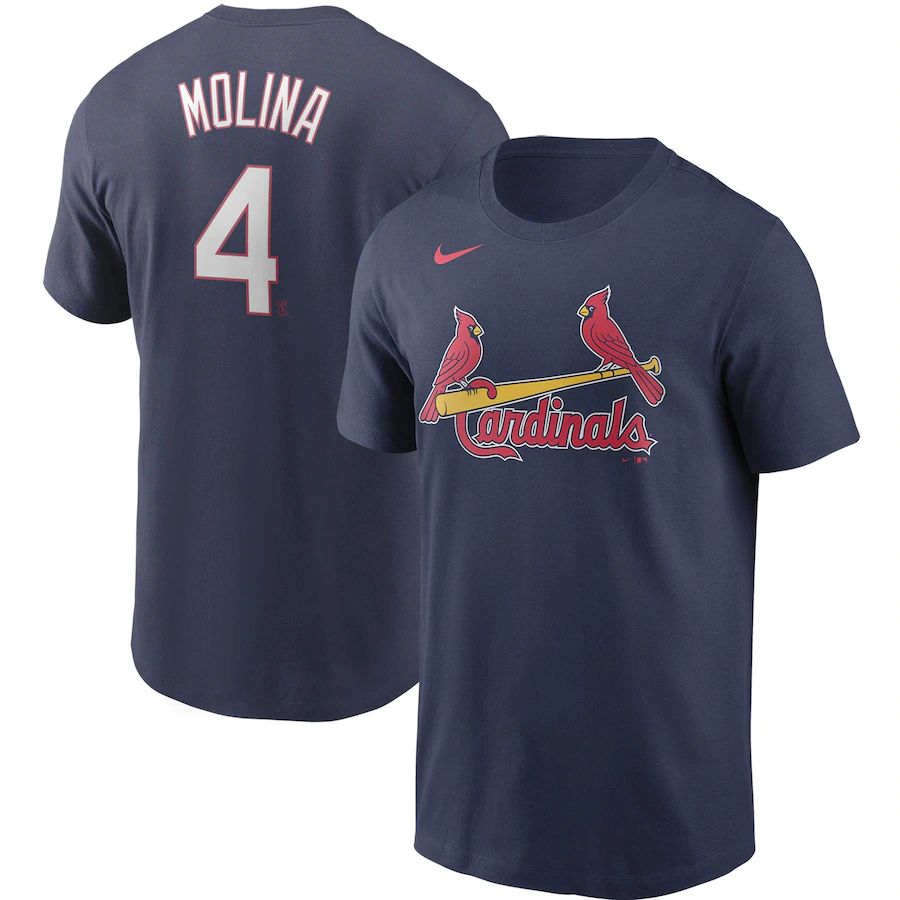 St. Louis Cardinals #4 Yadier Molina Nike Name & Number T-Shirt Navy