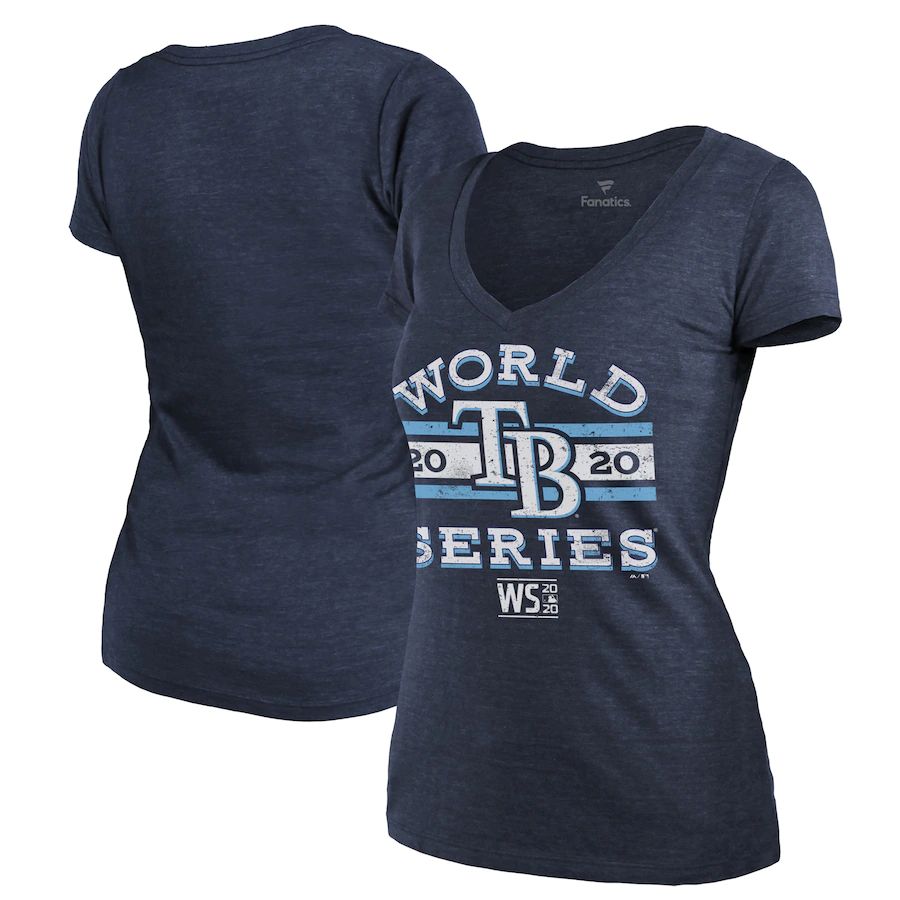 Tampa Bay Rays Women's 2020 World Series Bound Contact V-Neck T-Shirt Navy