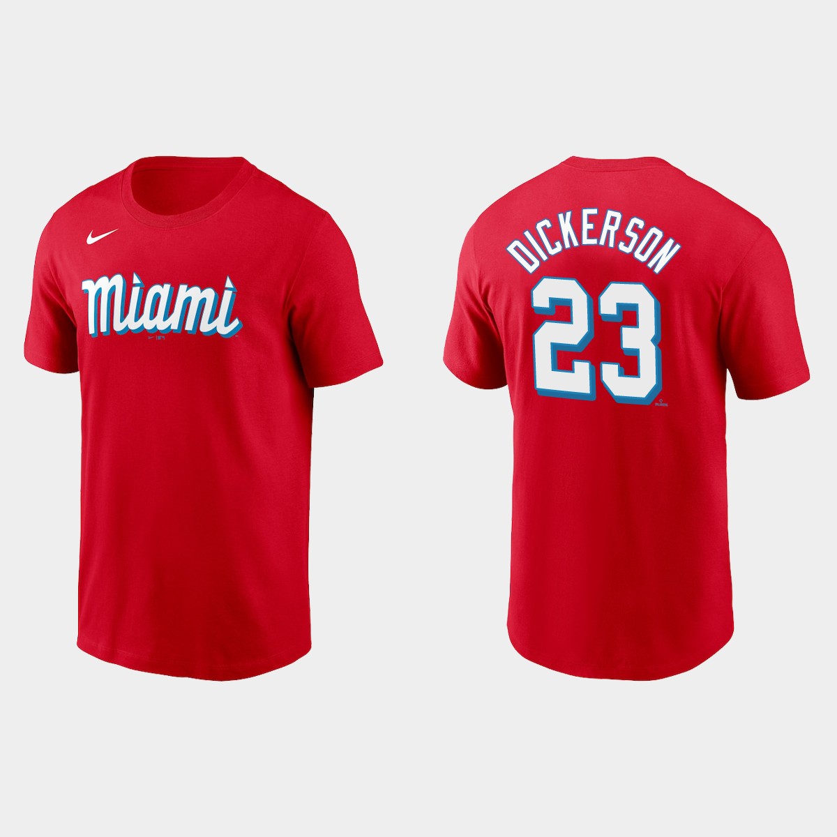 Miami Marlins #23 Corey Dickerson Men's Nike 2021 City Connect Wordmark T-Shirt Red