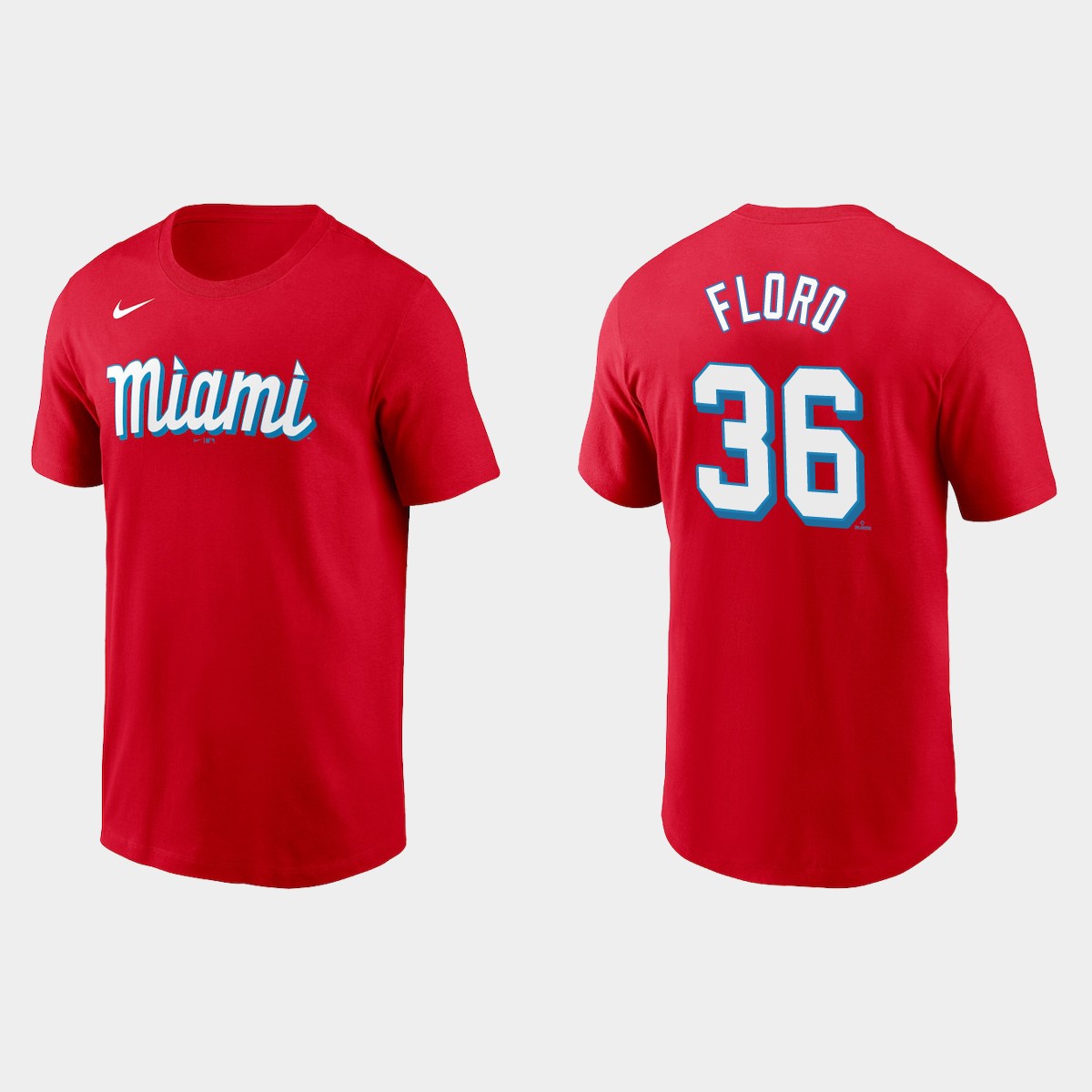 Miami Marlins #36 Dylan Floro Men's Nike 2021 City Connect Wordmark T-Shirt Red