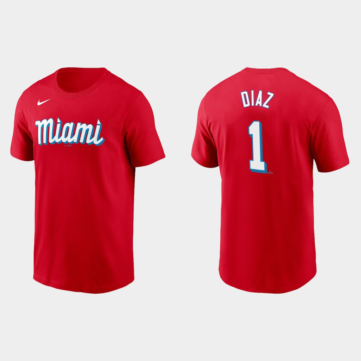 Miami Marlins #1 Isan Diaz Men's Nike 2021 City Connect Wordmark T-Shirt Red