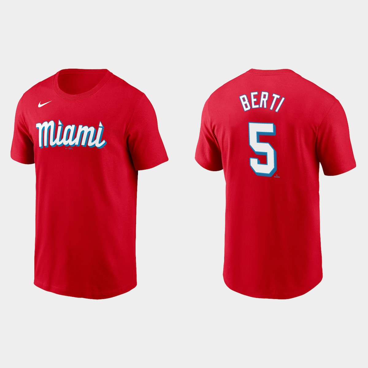 Miami Marlins #5 Jon Berti Men's Nike 2021 City Connect Wordmark T-Shirt Red