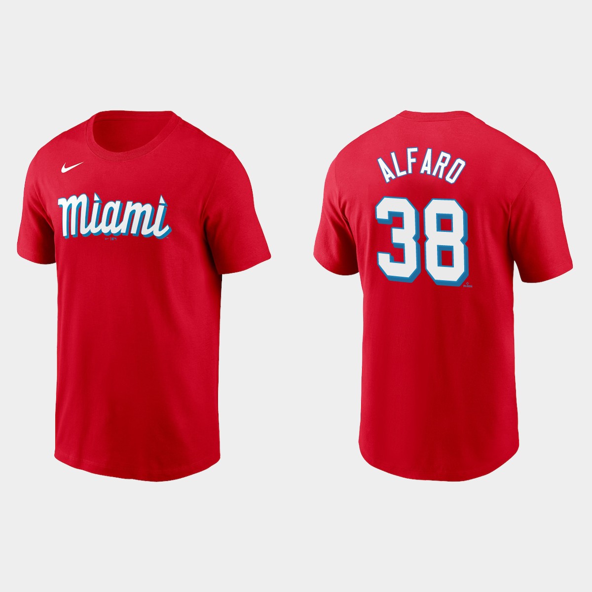 Miami Marlins #38 Jorge Alfaro Men's Nike 2021 City Connect Wordmark T-Shirt Red