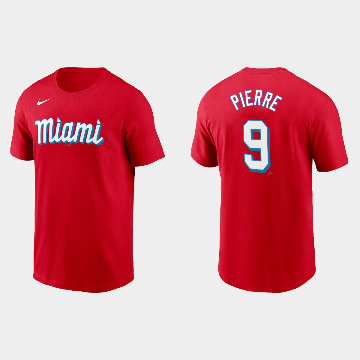 Miami Marlins #9 Juan Pierre Men's Nike 2021 City Connect Wordmark T-Shirt Red