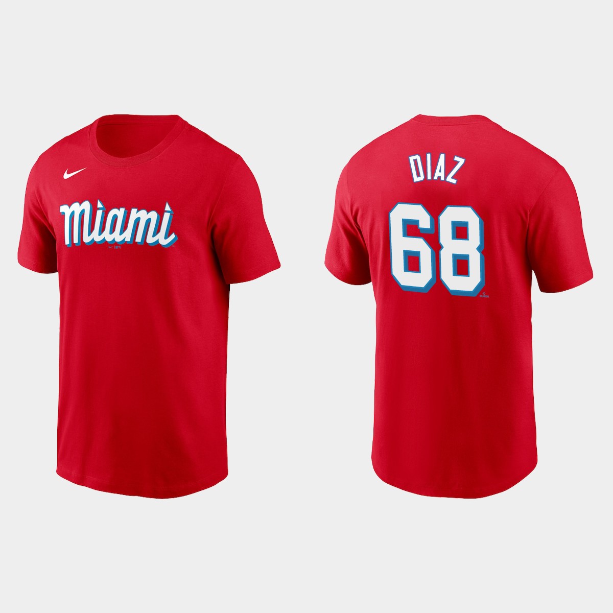 Miami Marlins #68 Lewin Diaz Men's Nike 2021 City Connect Wordmark T-Shirt Red