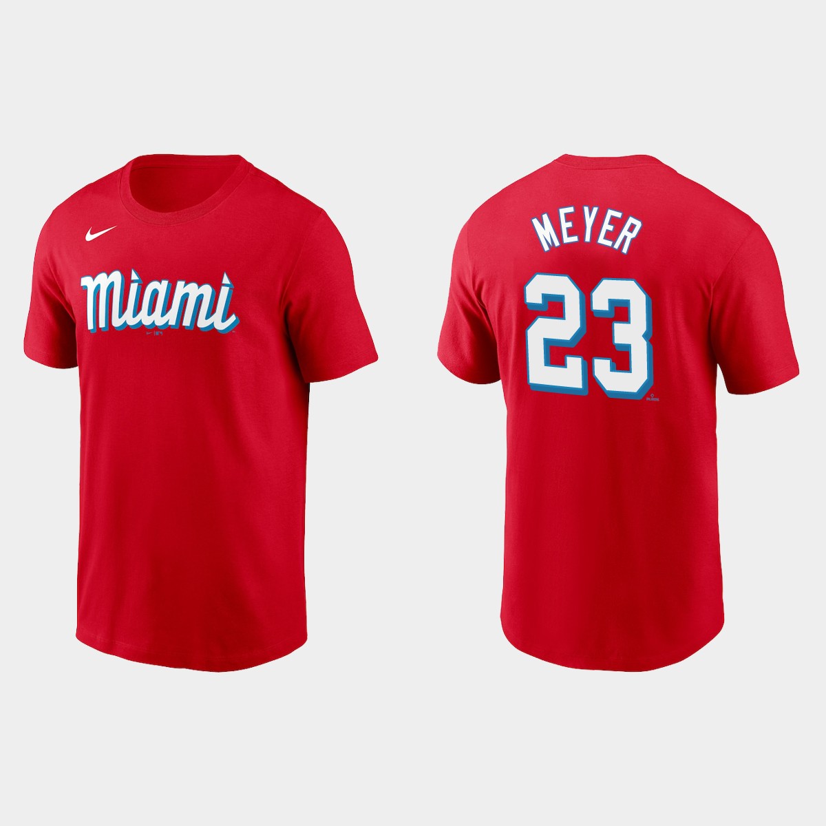 Miami Marlins #23 Max Meyer Men's Nike 2021 City Connect Wordmark T-Shirt Red