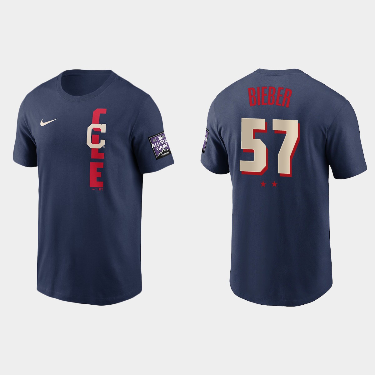 Cleveland Guardians #57 Shane Bieber Men's 2021 Mlb All Star Game Navy T-Shirt