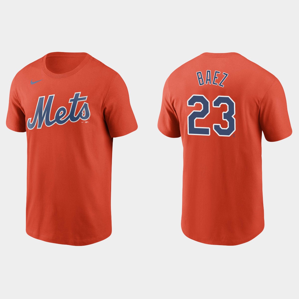 Nike Mets #23 Javier Baez Name & Number Orange T-Shirt