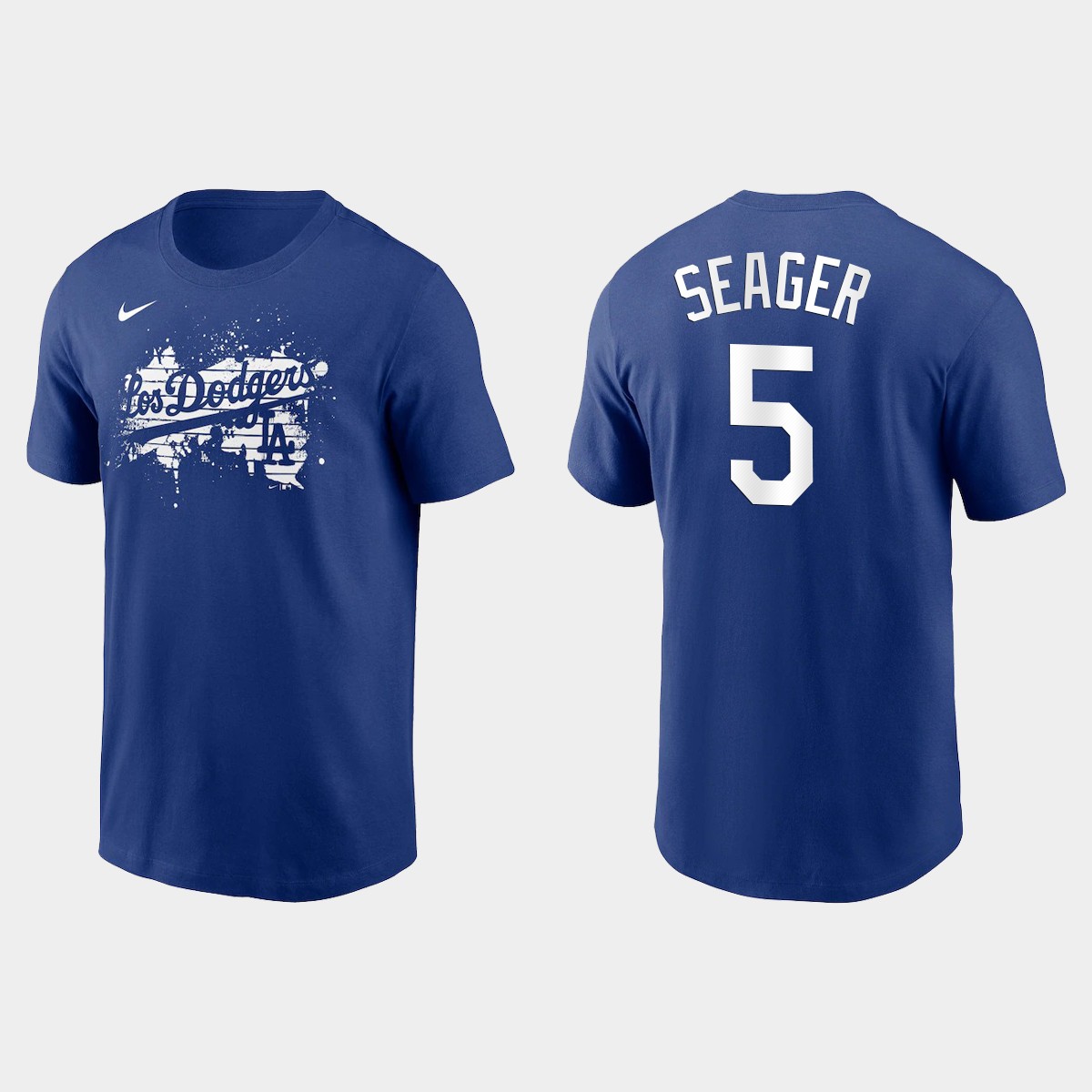 Los Angeles Dodgers #5 Corey Seager Men's 2021 City Connect Graphic T-Shirt Royal