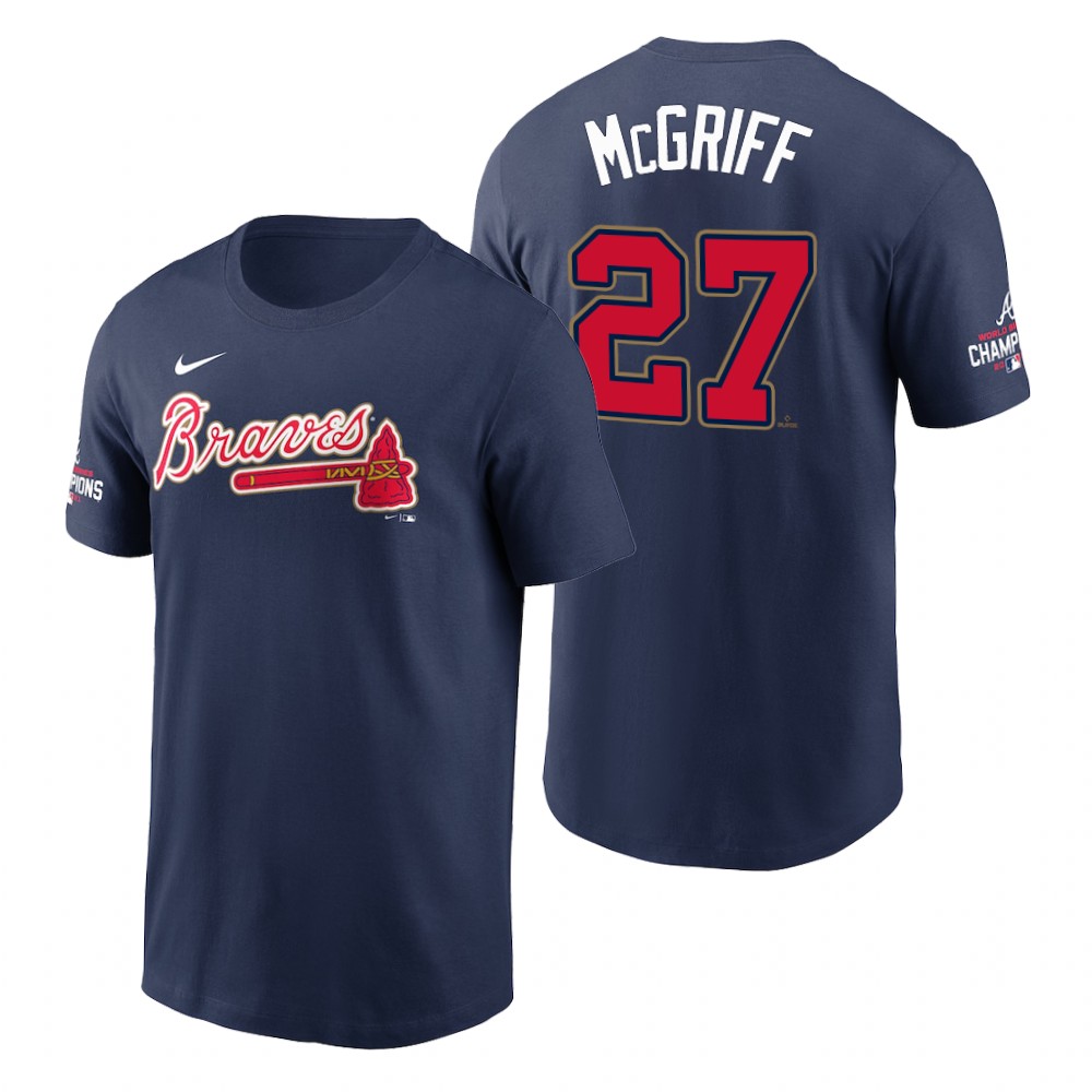 Atlanta Braves #27 Fred McGriff Navy Nike 2022 Gold Progra T-Shirt