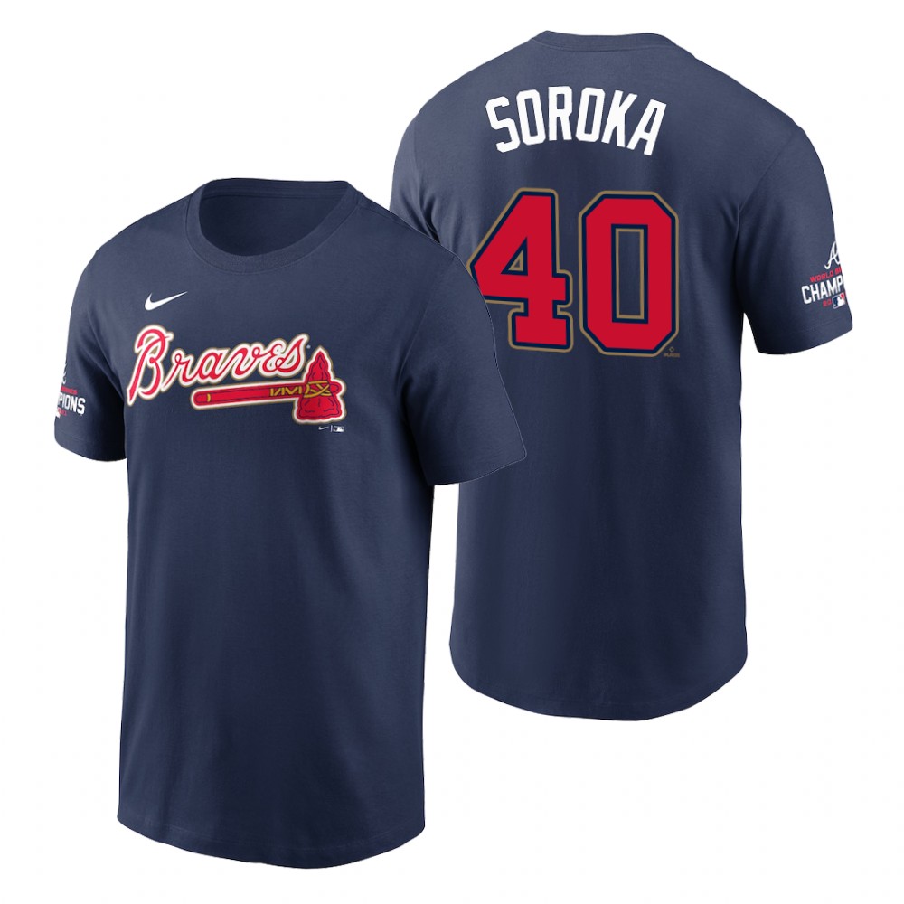 Atlanta Braves #40 Mike Soroka Navy Nike 2022 Gold Progra T-Shirt