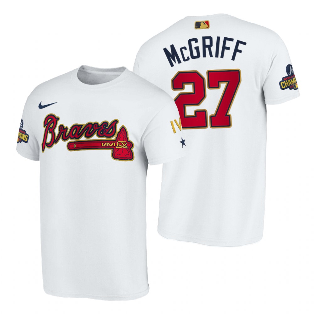 Atlanta Braves #27 Fred McGriff Navy Nike 2022 Gold Progra T-Shirt